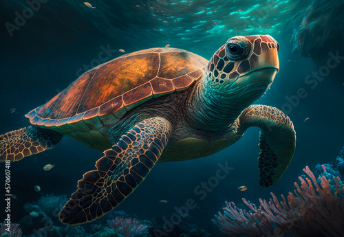 turtle swimming in the sea created with Generative AI technology