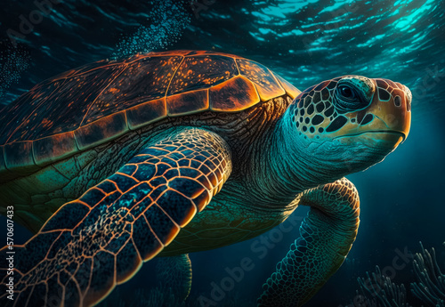 turtle swimming in the sea created with Generative AI technology © Robert Herhold
