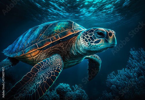 turtle swimming in the sea created with Generative AI technology