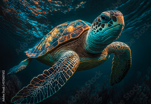 turtle swimming in the sea created with Generative AI technology