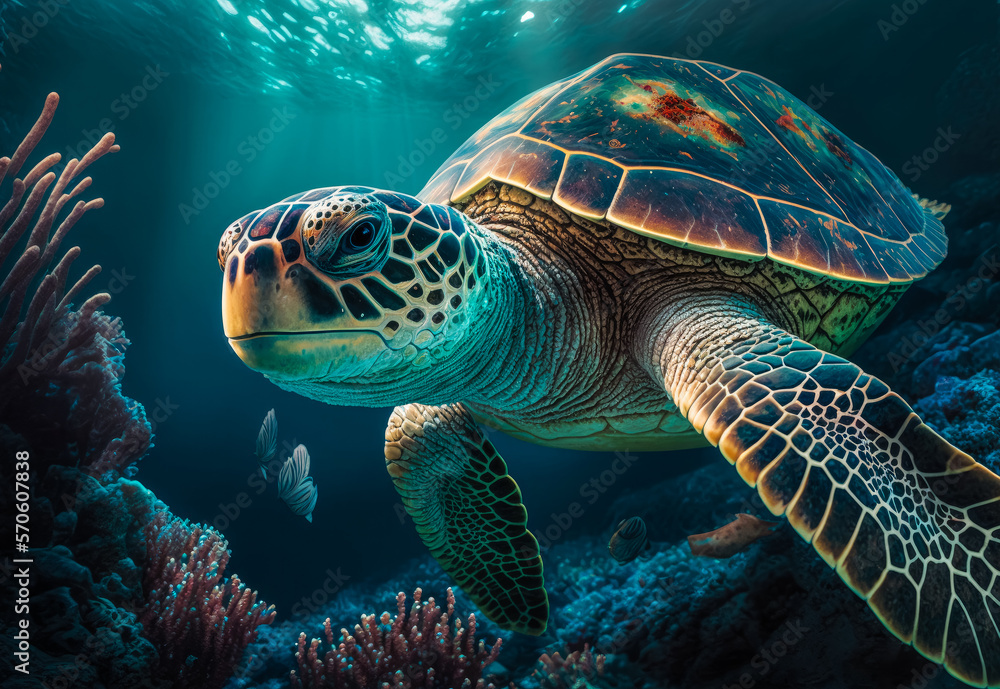 Fototapeta premium turtle swimming in the sea created with Generative AI technology