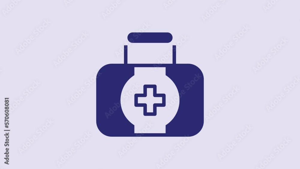 Blue First aid kit icon isolated on purple background. Medical box with cross. Medical equipment for emergency. Healthcare concept. 4K Video motion graphic animation Blue First aid kit icon isolated on purple background. Medical box with cross. Medical equipment for emergency. Healthcare concept. 4K Video motion graphic animation