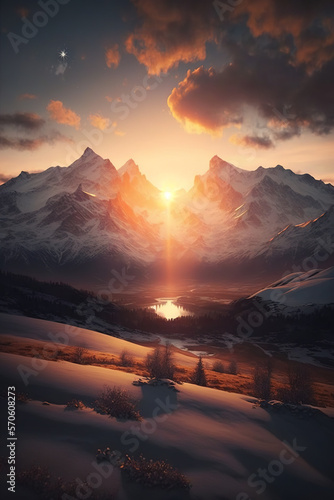 Sunrise with Alps in the Background - Alps Wallpapers Series - Sunrise Alps background wallpaper created with Generative AI technology