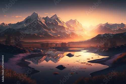 Sunrise with Alps in the Background - Alps Wallpapers Series - Sunrise Alps background wallpaper created with Generative AI technology © Sentoriak