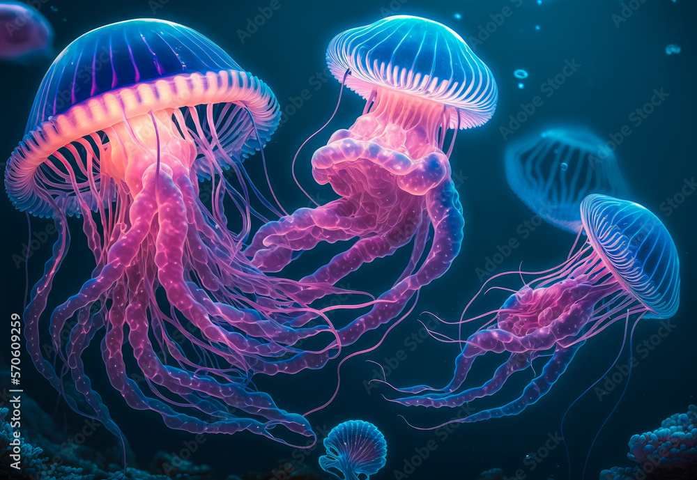 jellyfish in the sea created with Generative AI technology jellyfish in the sea created with Generative AI technology