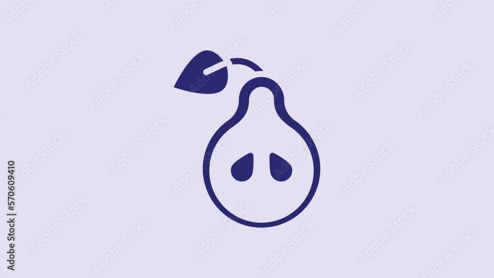 Blue Pear icon isolated on purple background. Fruit with leaf symbol. 4K Video motion graphic animation Blue Pear icon isolated on purple background. Fruit with leaf symbol. 4K Video motion graphic animation