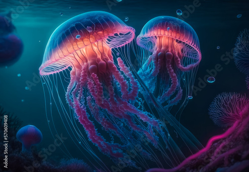 jellyfish in the sea created with Generative AI technology