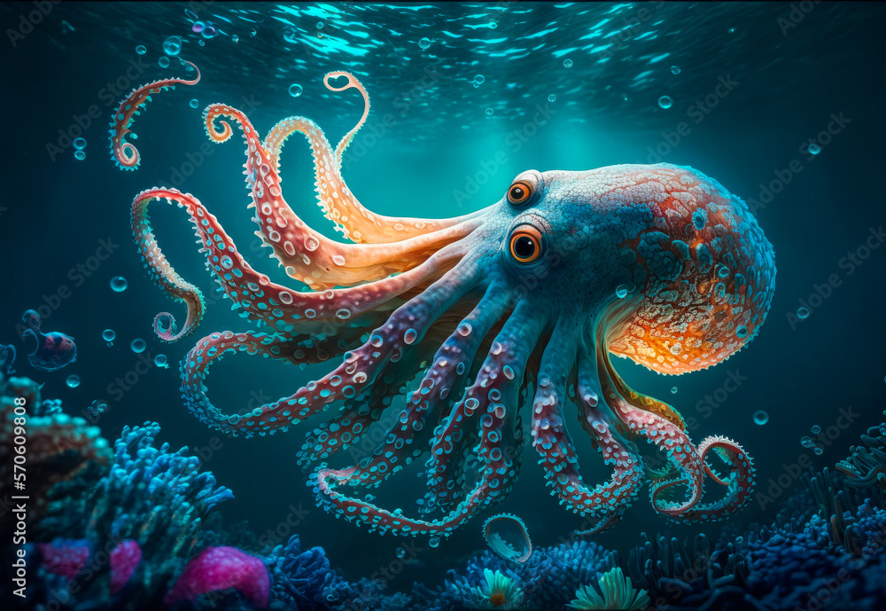 octopus in the sea created with Generative AI technology octopus in the sea created with Generative AI technology