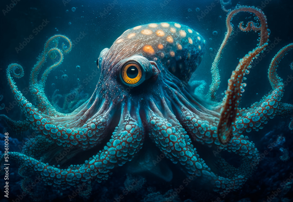 octopus in the sea created with Generative AI technology octopus in the sea created with Generative AI technology