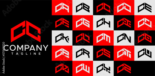Abstract upward arrow line initial letter C CC logo design set