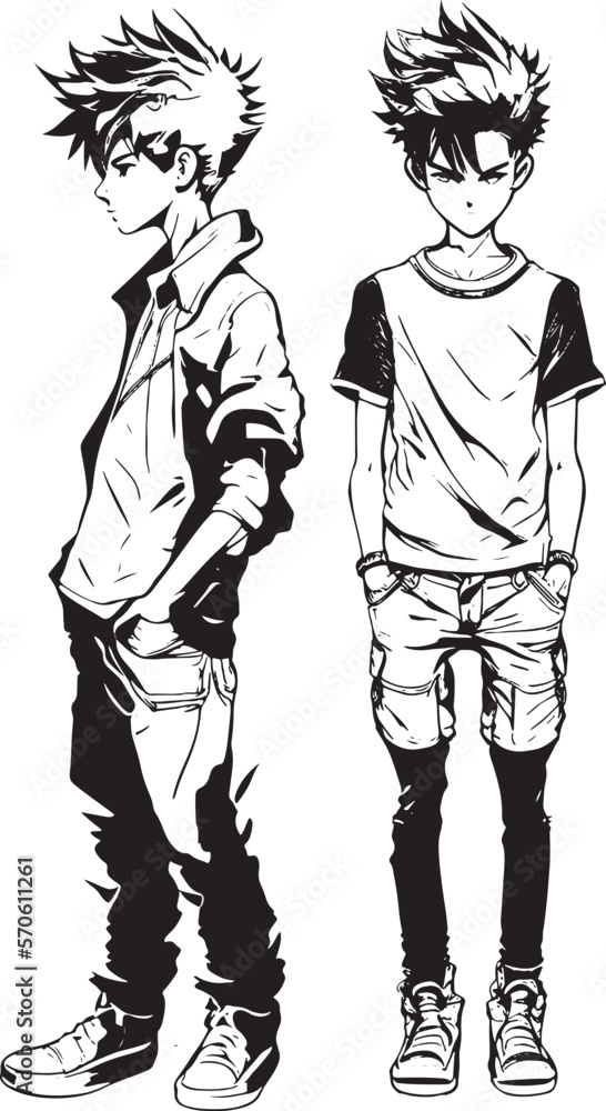 Illustration calm boy vector sketch line art Illustration calm boy vector sketch line art