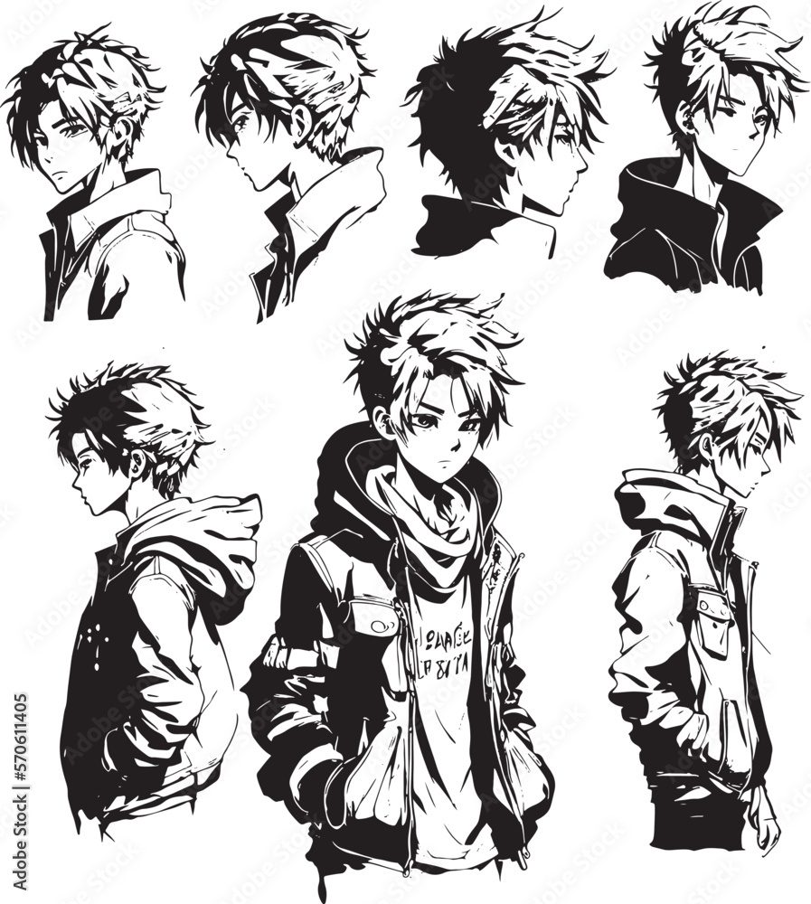 Illustration cool and calm boy vector sketch line art Illustration cool and calm boy vector sketch line art