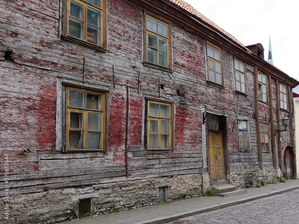 Tallinn, Estonia, 26_05_2019 - General street view of Tallinn with old wooden building