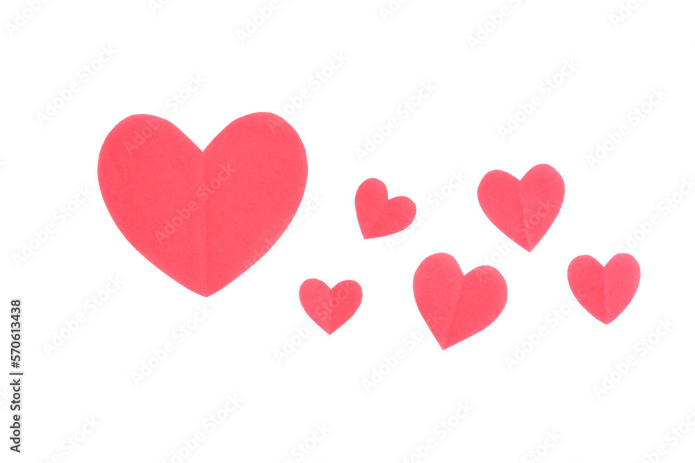 Red Paper Hearts on white background, Heart shape papercut, Happy Valentine's day