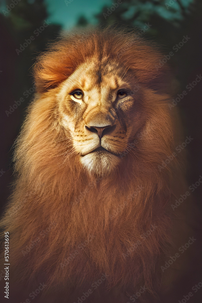 Fototapeta premium Lion king isolated , Portrait Wildlife animal , generative ai