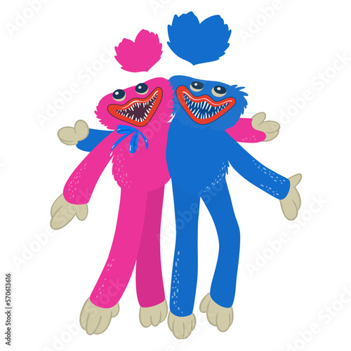 Huggy Wuggy and Kissy Missy. Hearts Vector