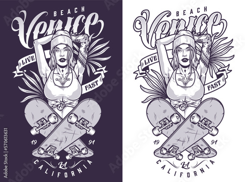 Venice girl skateboarder monochrome flyer