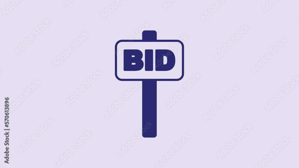 Blue Hand holding auction paddle icon isolated on purple background. Bidding concept. Auction competition. Hands rising signs with BID inscriptions. 4K Video motion graphic animation Blue Hand holding auction paddle icon isolated on purple background. Bidding concept. Auction competition. Hands rising signs with BID inscriptions. 4K Video motion graphic animation