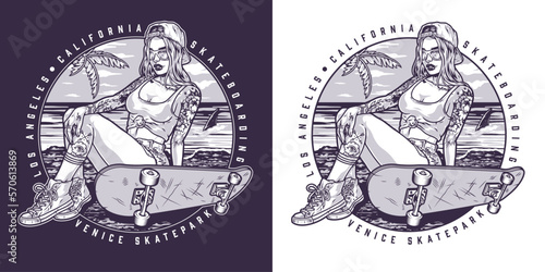 Hot girl skateboarder monochrome flyer
