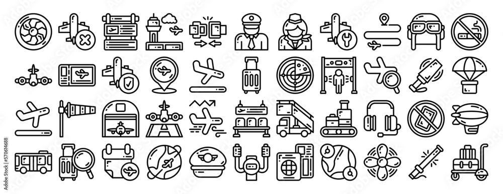 aviation icon set. vector illustration for web, computer and mobile app. line style icon