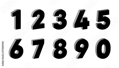 Number set linear abstract design. 3D Latin alphabet numbers from 1 to 0. logo, corporate identity, app, creative poster and more.