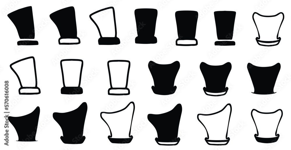 Set of Long Hats Silhouette Vector. Chef Cap Set of Long Hats Silhouette Vector. Chef Cap