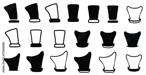 Set of Long Hats Silhouette Vector. Chef Cap