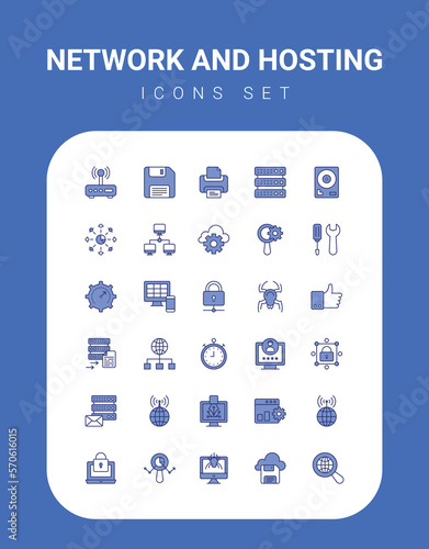 network and hosting icons collection, vector illustration.