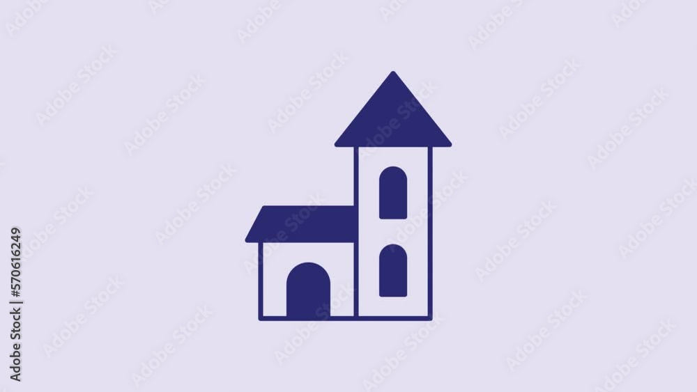 Blue Church building icon isolated on purple background. Christian Church. Religion of church. 4K Video motion graphic animation Blue Church building icon isolated on purple background. Christian Church. Religion of church. 4K Video motion graphic animation