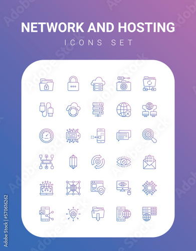 network and hosting icons collection, vector illustration.