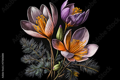 Crocus Flowers, Illustration, Generative AI