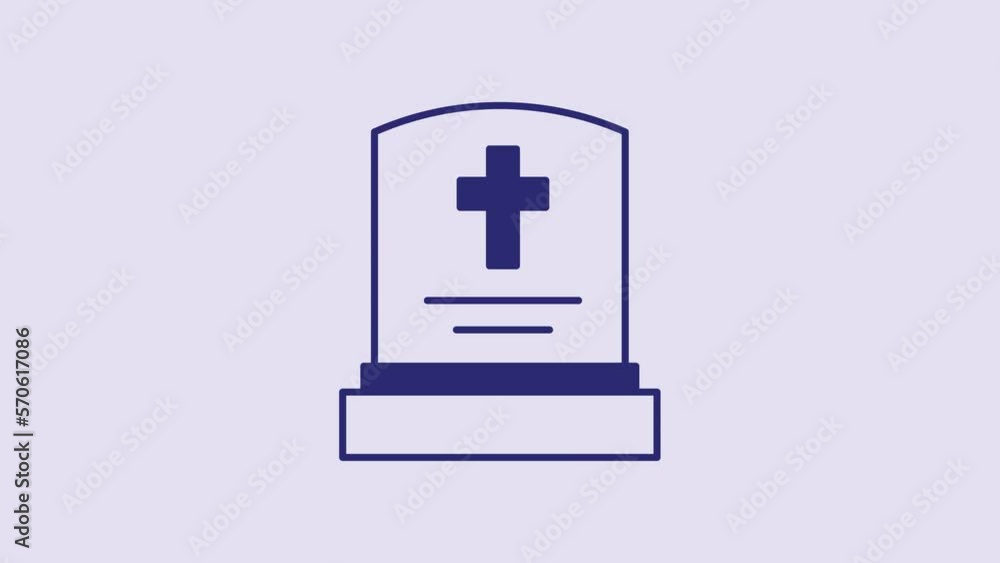 Blue Grave with tombstone icon isolated on purple background. 4K Video motion graphic animation Blue Grave with tombstone icon isolated on purple background. 4K Video motion graphic animation