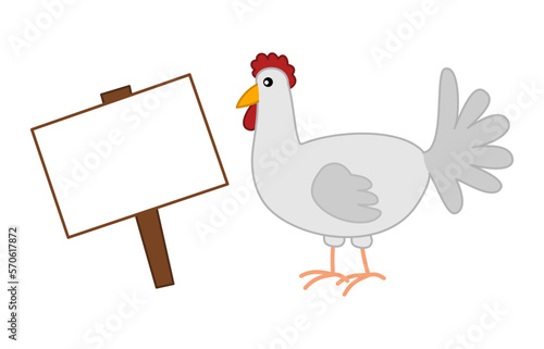 A white chicken with a billboard on a white background