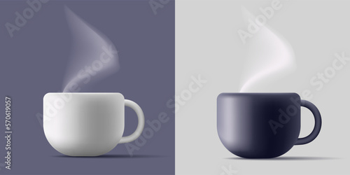 3D ceramic black and white cup for hot drinks with aromatic steam. For restaurants and cafes.