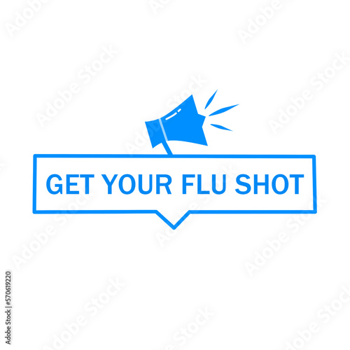 Get your flu shot. Stamp with megaphone icon. Vector illustration
