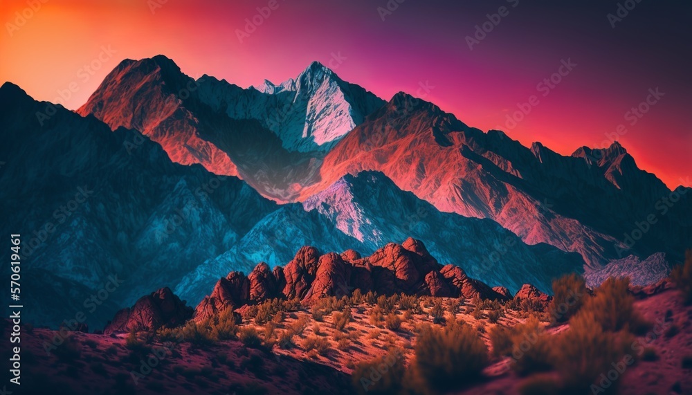 Sunset over the mountains, Generative AI