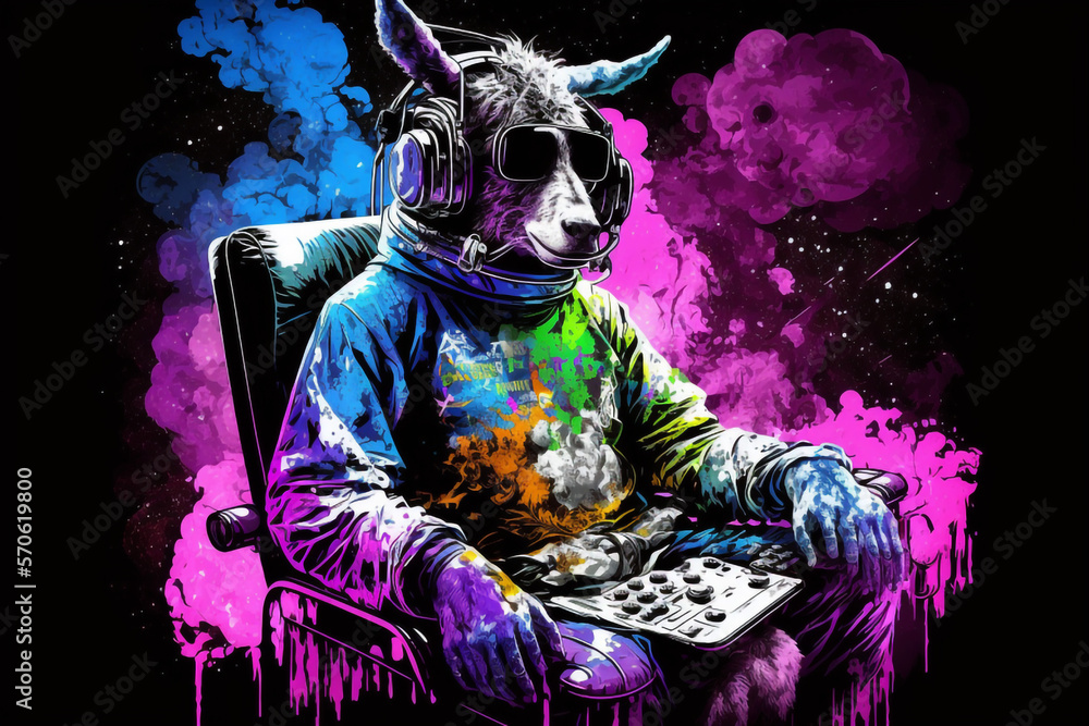 kangaroo with neon background playing games