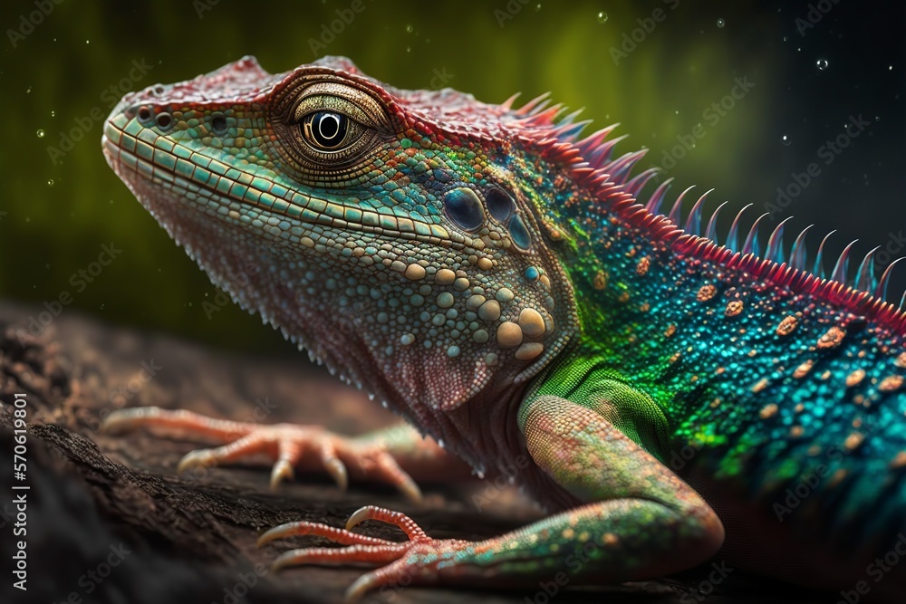 Fototapeta premium Close up of a green lizard, Generative AI