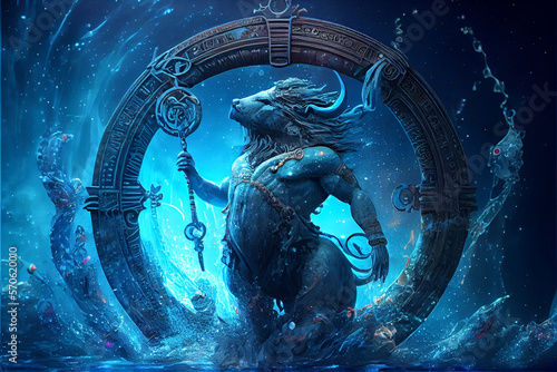 Aquarius zodiac sign in horoscope astrological background. The Water-Bearer horoscope sign. High quality ai generated illustration photo