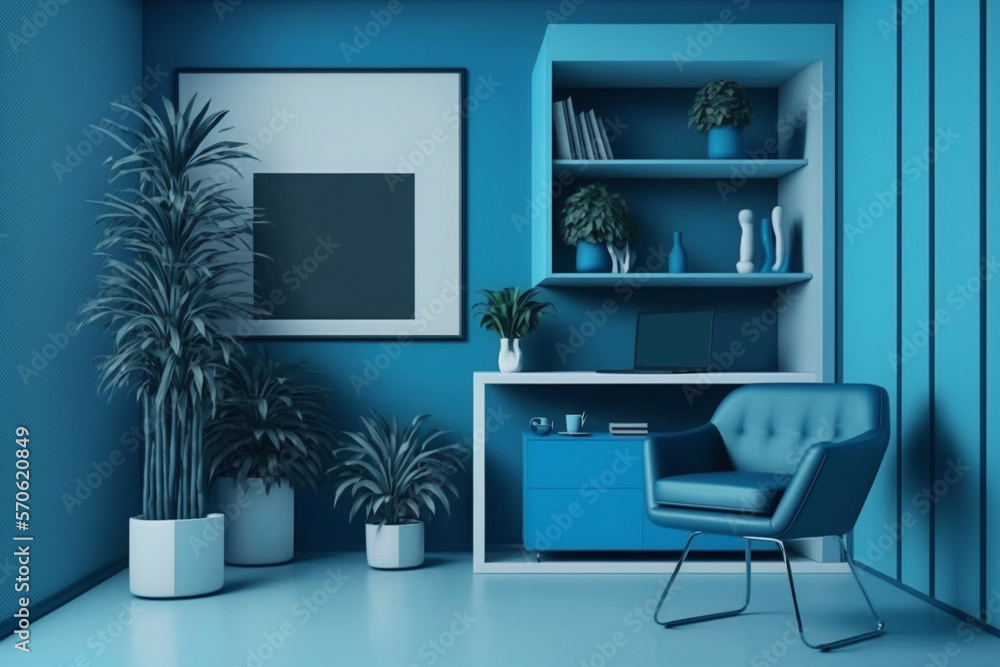 Fototapeta premium Blue interior design for business office concept
