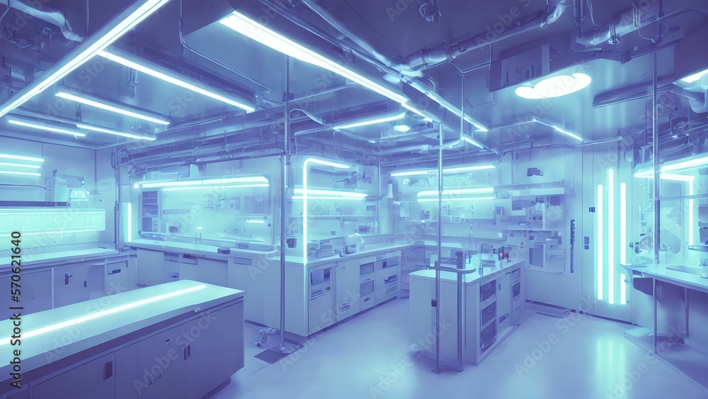 futuristic modern interior clean modern laboratory with neon light, generative art by A.I.