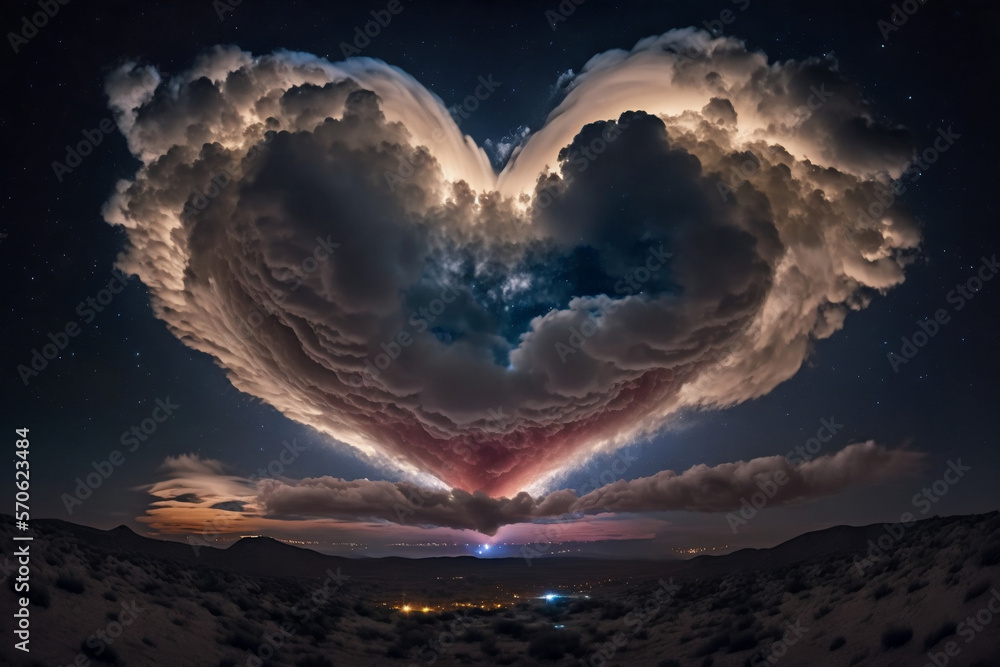 Heart Shaped White Cloud On The Sky Landscape Panorama