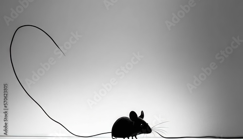 a mouse is sitting in the middle of a room with a long wire attached to it's back end and a mouse is in the middle of the middle of the room. generative ai