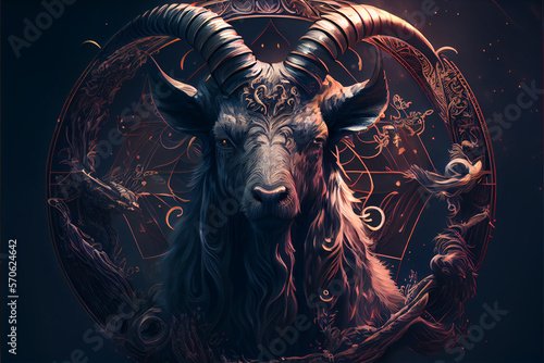 Capricorn zodiac sign astrological background. The goat horned horoscope sign. Astrology theme. High quality ai generated illustration. photo