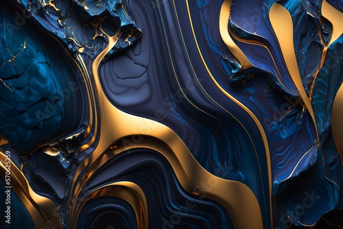 Polished blue marble with gold veins. Abstract background texture.