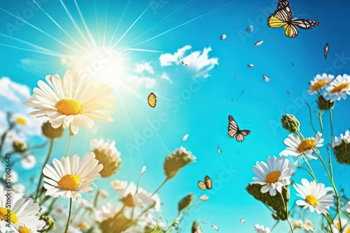 Bright spring or summer image of a blooming field (Generative AI) © senadesign