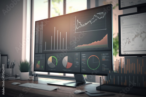 Business financial charts on a screen in the offce