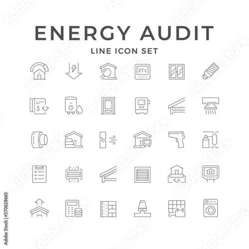 Set line icons of energy audit