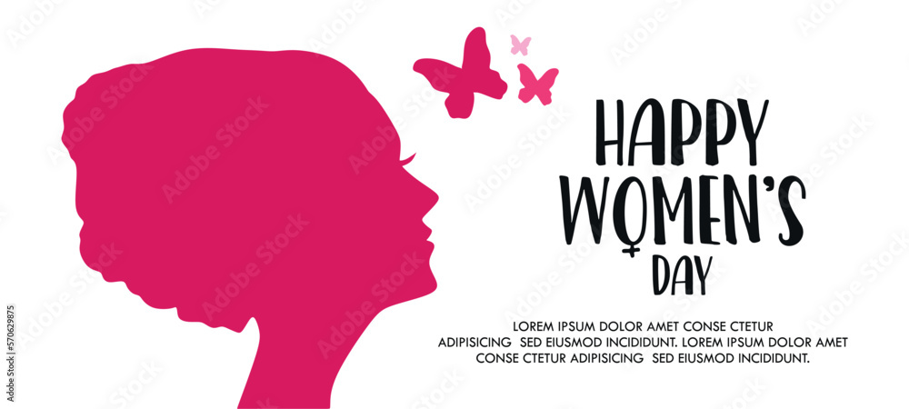 happy women's day 8 march banner design pink and white color in vector 