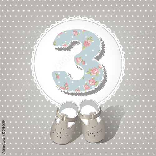 Baby  shower card. Number three.